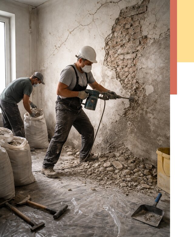 Демонтаж штукатурки со стен в Гатчине от 7399 руб/м² — быстро и недорого | ОТДЕЛОЧНИК-Гтч