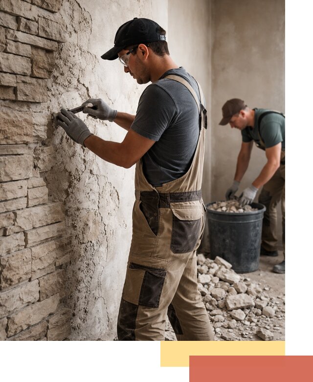 Демонтаж декоративного камня в Гатчине профессионально и безопасно