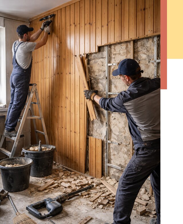 Демонтаж вагонки со стен в Гатчине от 1490 руб. — снятие, удаление, срочно | ОТДЕЛОЧНИК-Гтч