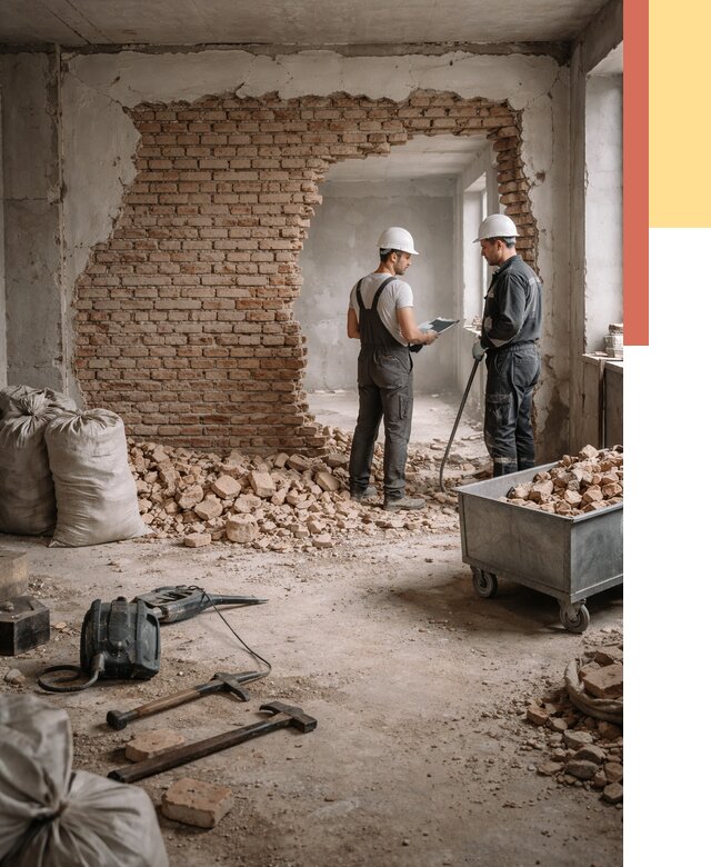 Демонтаж кирпичных стен в Гатчине от 4316 руб. — быстро, недорого, под ключ | ОТДЕЛОЧНИК-Гтч