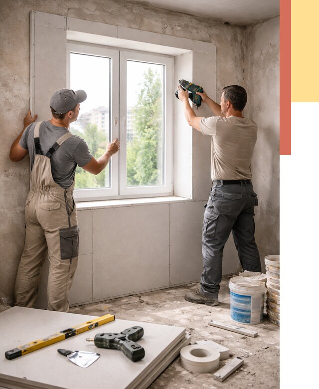 Монтаж откосов из гипсокартона в Гатчине от 4624 руб. под ключ | ОТДЕЛОЧНИК-Гтч