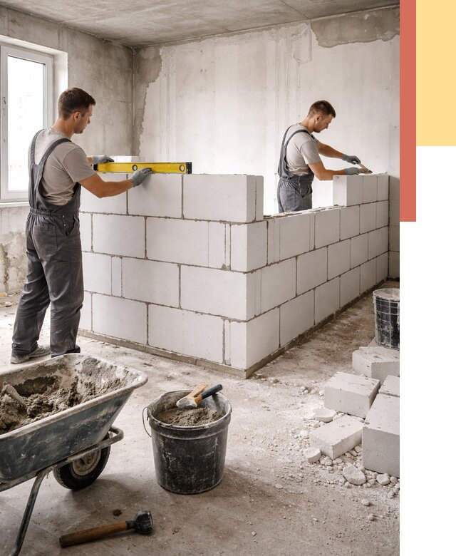 Кладка перегородок из ПГП в Гатчине от 2569 руб./м2 — монтаж и возведение под ключ | ОТДЕЛОЧНИК-Гтч