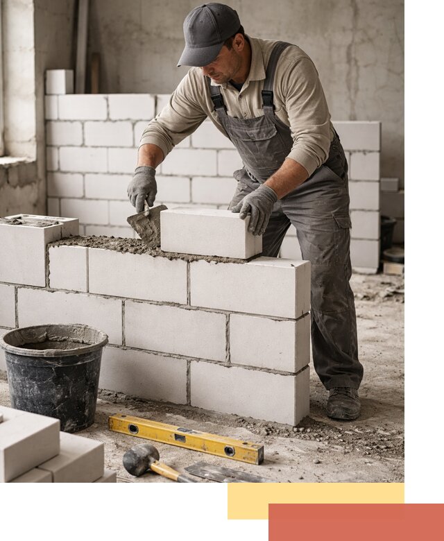 Кладка перегородок из силикатного блока в Гатчине