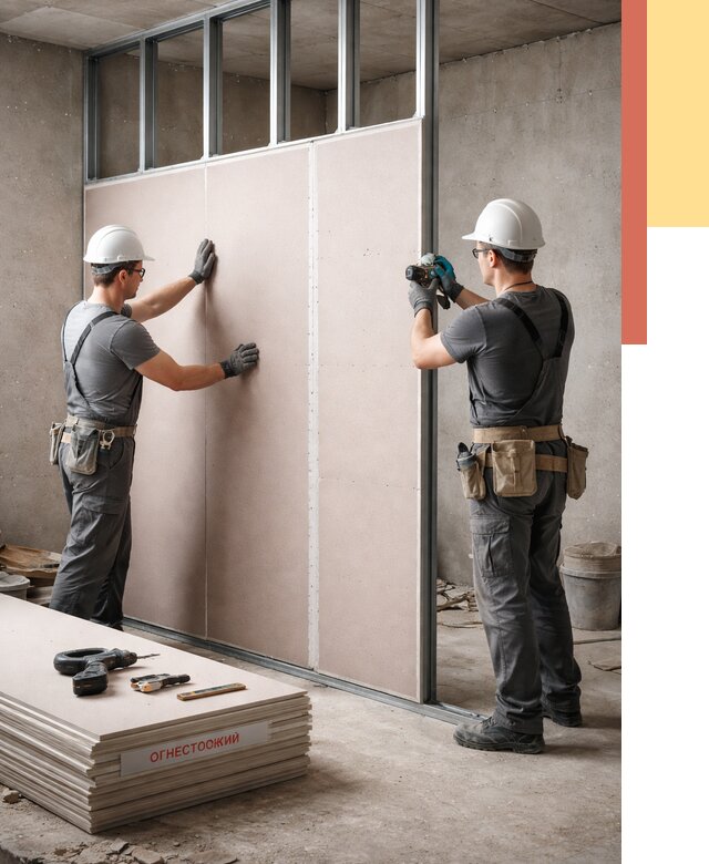 Перегородка из огнестойкого гипсокартона в Гатчине от 1901 руб. под ключ | ОТДЕЛОЧНИК-Гтч