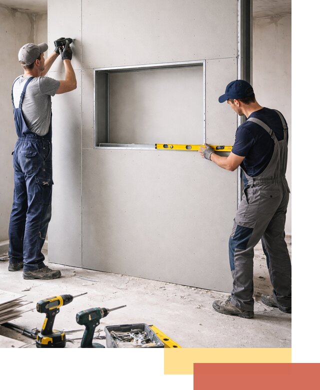 Перегородка из гипсокартона с нишей под декор в Гатчине