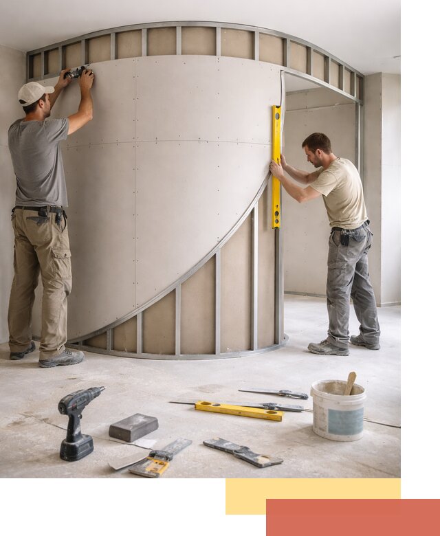 Радиусная перегородка из гипсокартона в Гатчине под ключ