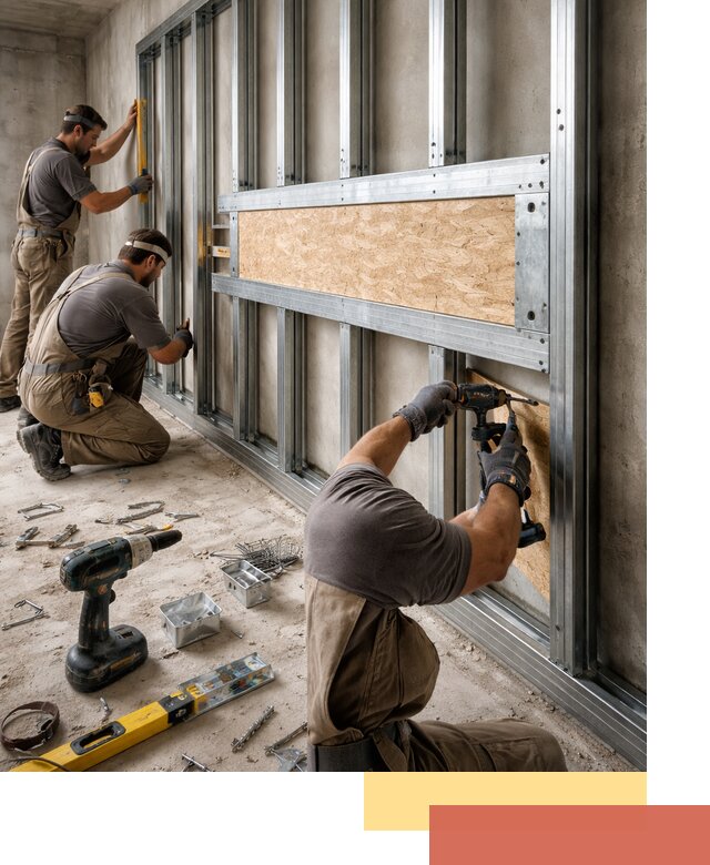 Усиленная перегородка для крепления тяжёлых конструкций в Гатчине