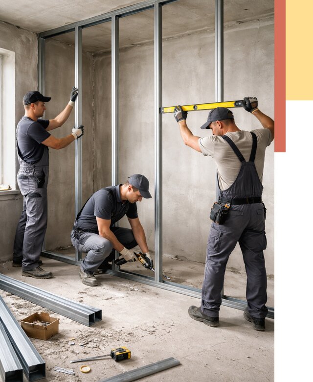 Монтаж каркаса перегородки из профиля в Гатчине от 771 руб. | ОТДЕЛОЧНИК-Гтч