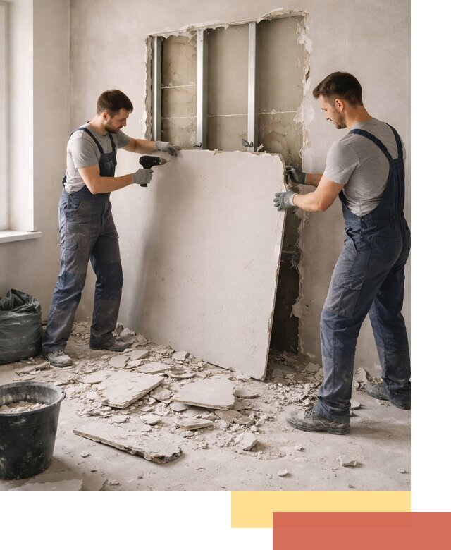 Демонтаж перегородки из гипсокартона в Гатчине быстрый и аккуратный