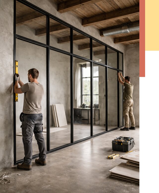 Стеклянные перегородки лофт в Гатчине от 10790 руб. под ключ | ОТДЕЛОЧНИК-Гтч