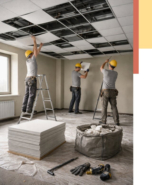 Демонтаж потолка Армстронг в Гатчине от 4624 руб. быстро и недорого | ОТДЕЛОЧНИК-Гтч