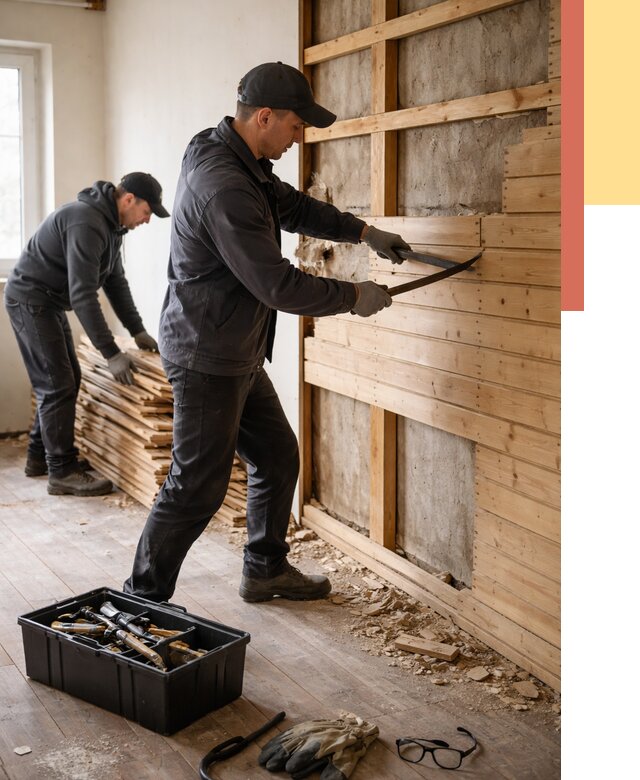 Демонтаж вагонки в Гатчине от 3905 руб/м2 — быстро и недорого | ОТДЕЛОЧНИК-Гтч