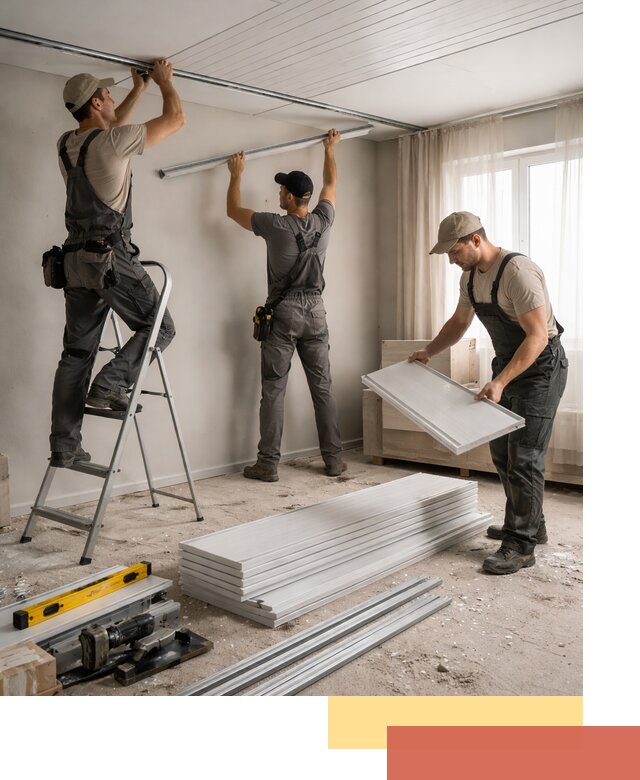 Монтаж потолка из ПВХ панелей в Гатчине оперативно и качественно