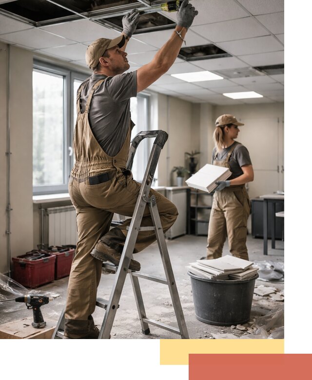 Ремонт потолка Армстронг и замена плит в Гатчине