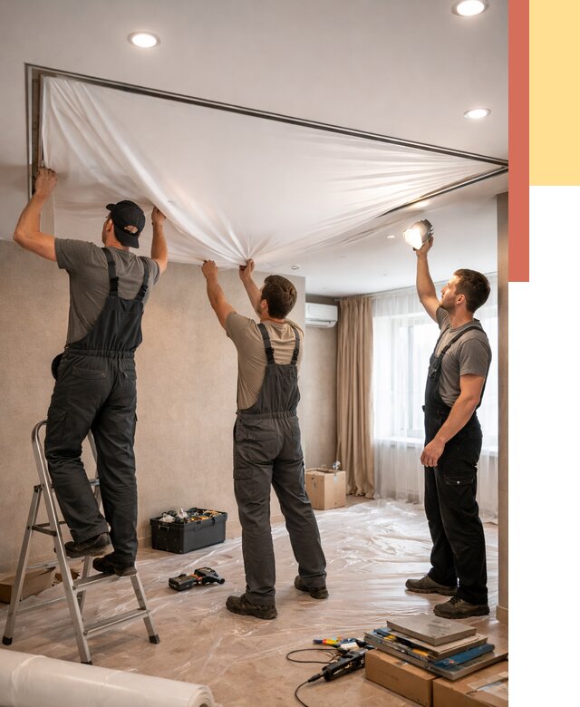 Монтаж ПВХ натяжного потолка в Гатчине от 3597 руб. под ключ | ОТДЕЛОЧНИК-Гтч