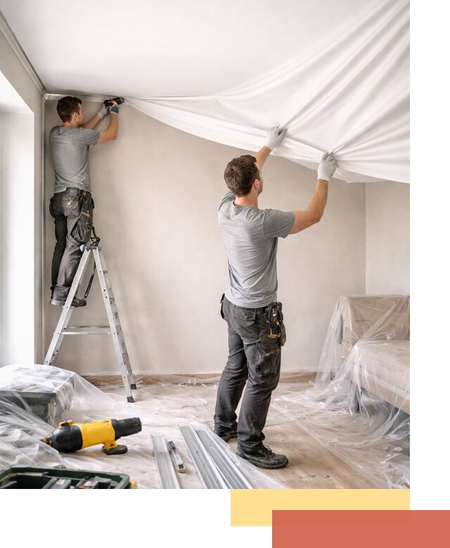 Монтаж тканевого натяжного потолка в Гатчине недорого и быстро