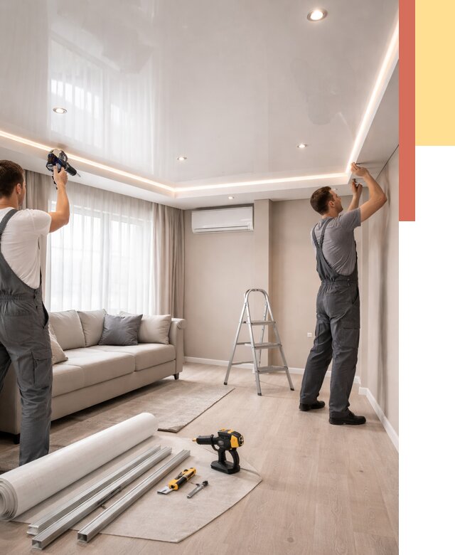 Монтаж глянцевого натяжного потолка в Гатчине от 771 руб. под ключ | ОТДЕЛОЧНИК-Гтч