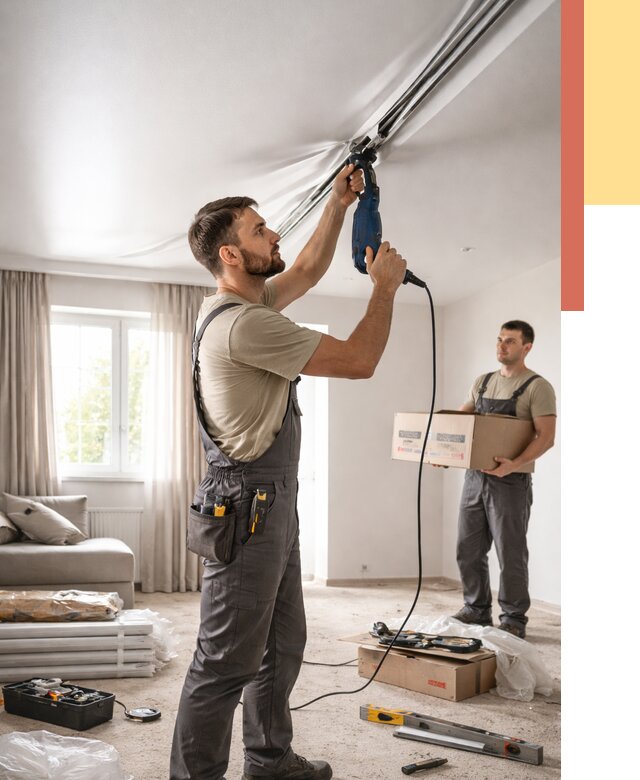 Монтаж сатинового натяжного потолка в Гатчине от 3597 руб. | Быстро, недорого — ОТДЕЛОЧНИК-Гтч