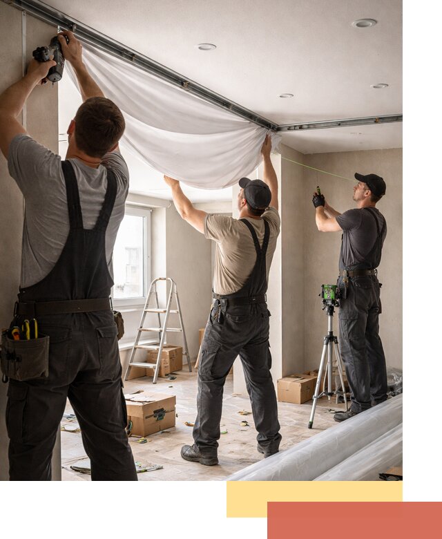 Монтаж парящего натяжного потолка под ключ в Гатчине