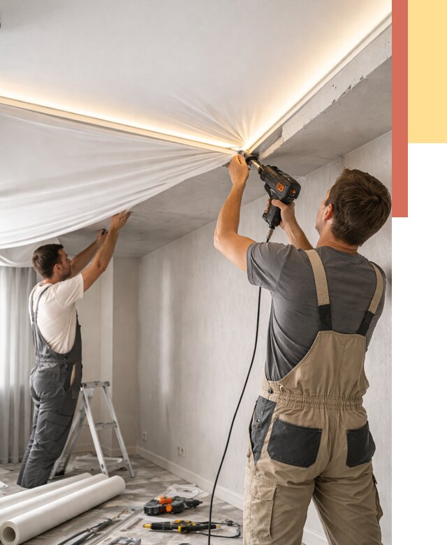 Монтаж натяжного потолка с подсветкой в Гатчине от 976 руб. | ОТДЕЛОЧНИК-Гтч