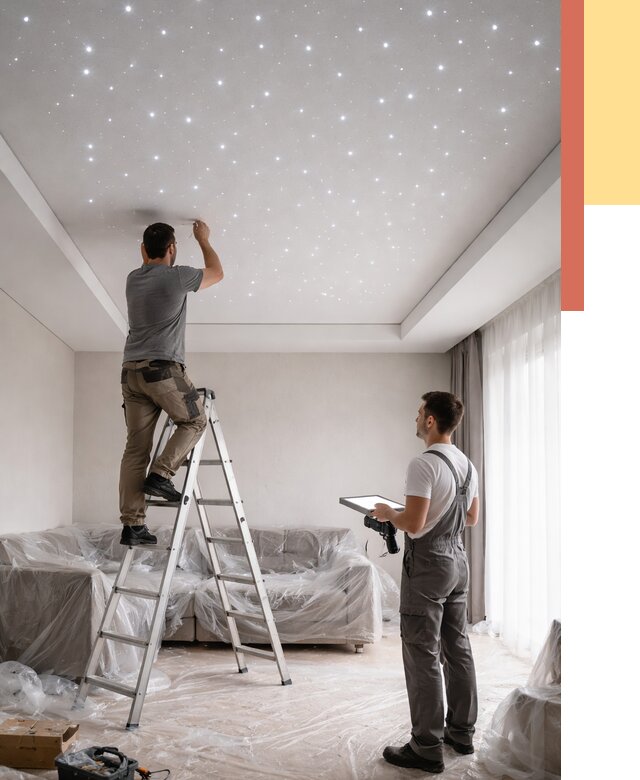 Монтаж натяжного потолка «звездное небо» в Гатчине от 6679 руб. | ОТДЕЛОЧНИК-Гтч