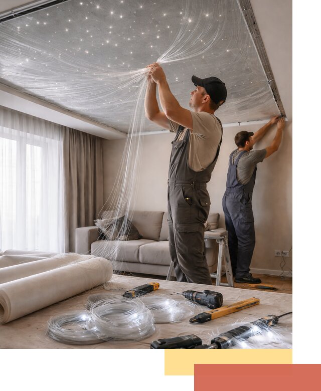 Монтаж натяжного потолка «Звездное небо» в Гатчине