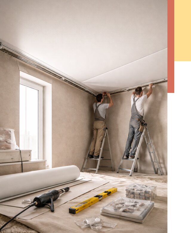 Монтаж натяжного потолка в спальне в Гатчине от 3905 руб. под ключ | ОТДЕЛОЧНИК-Гтч