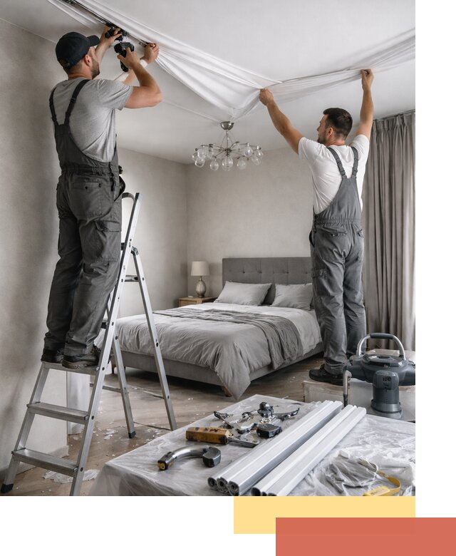 Монтаж натяжного потолка в спальне в Гатчине