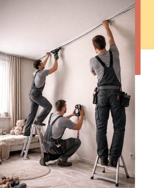 Монтаж натяжного потолка в детской в Гатчине от 3597 руб. — быстро и недорого | ОТДЕЛОЧНИК-Гтч