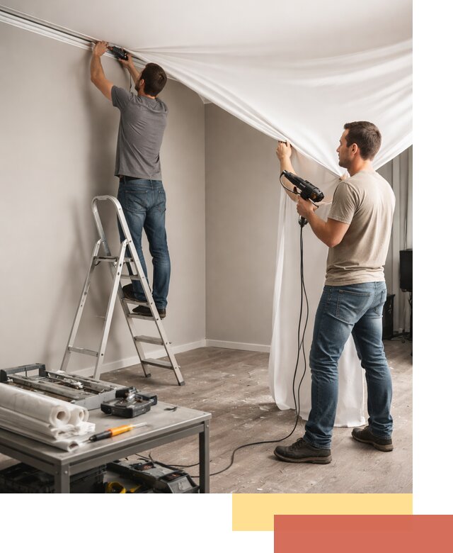 Монтаж натяжного потолка в студии в Гатчине