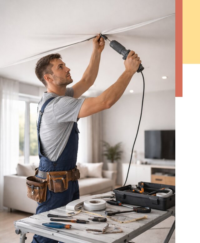 Ремонт натяжных потолков в Гатчине от 9762 руб. под ключ — ОТДЕЛОЧНИК-Гтч