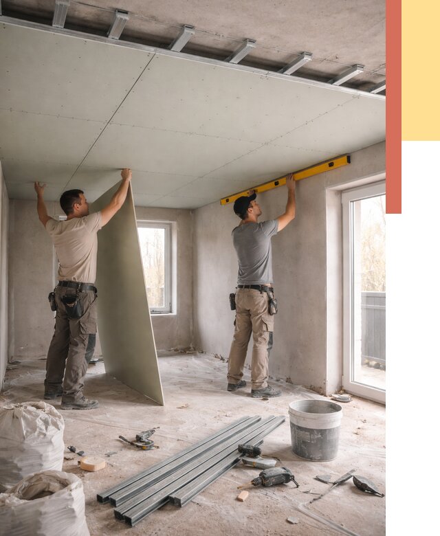 Одноуровневый потолок из гипсокартона в Гатчине от 771 руб. — монтаж под ключ | ОТДЕЛОЧНИК-Гтч