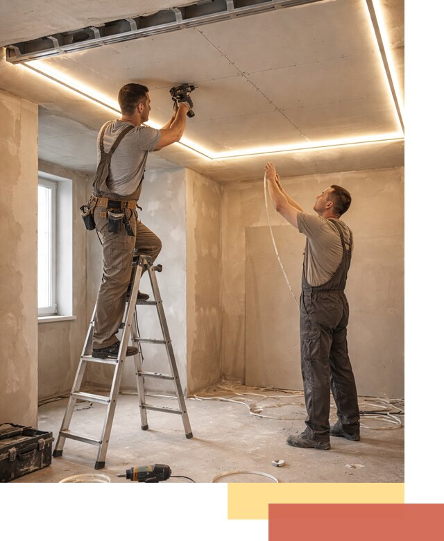 Потолок из гипсокартона с подсветкой в Гатчине