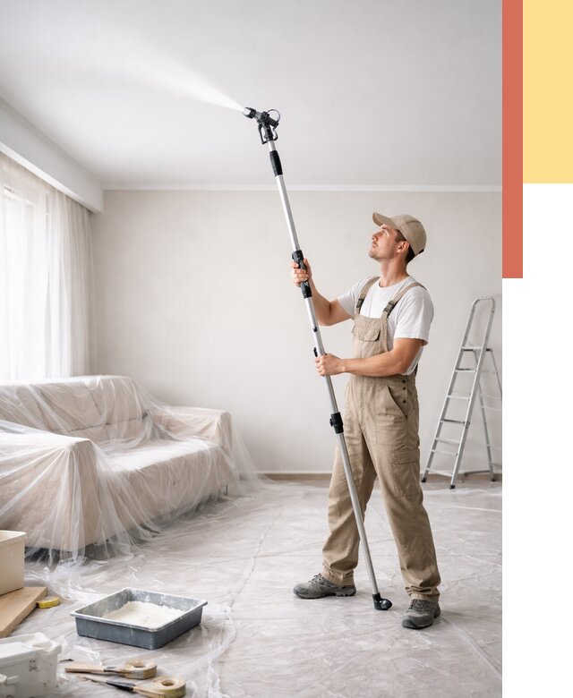 Покраска потолка краскопультом в Гатчине от 4624 руб. быстро и недорого | ОТДЕЛОЧНИК-Гтч