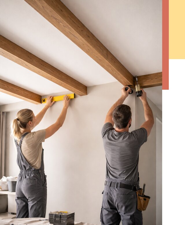 Монтаж декоративных балок на потолок в Гатчине от 4316 руб. — ОТДЕЛОЧНИК-Гтч